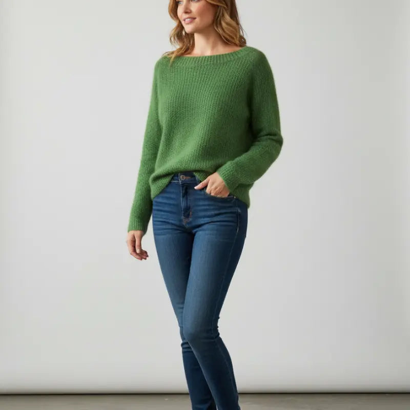 Boat Neck Fluffy Knit Jumper
