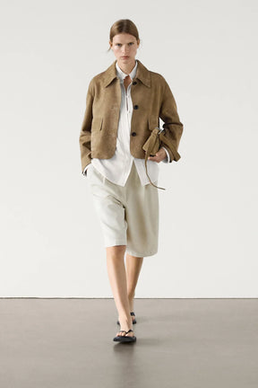 Split Suede Leather Jacket With Pocket