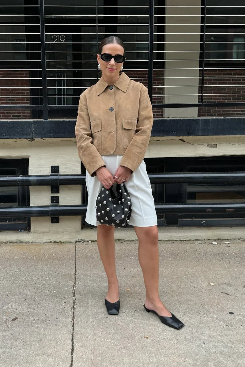 Split Suede Leather Jacket With Pocket