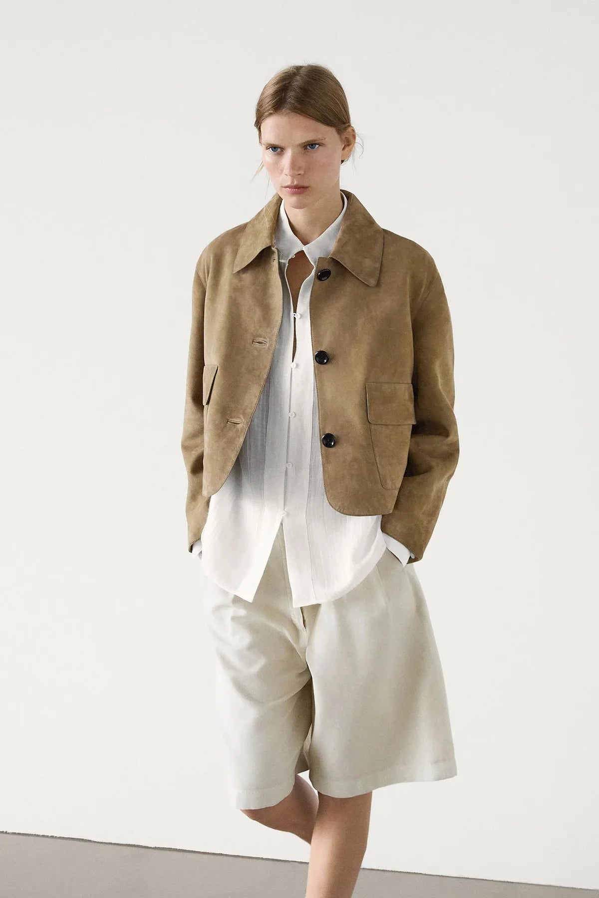 Split Suede Leather Jacket With Pocket