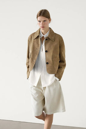 Split Suede Leather Jacket With Pocket