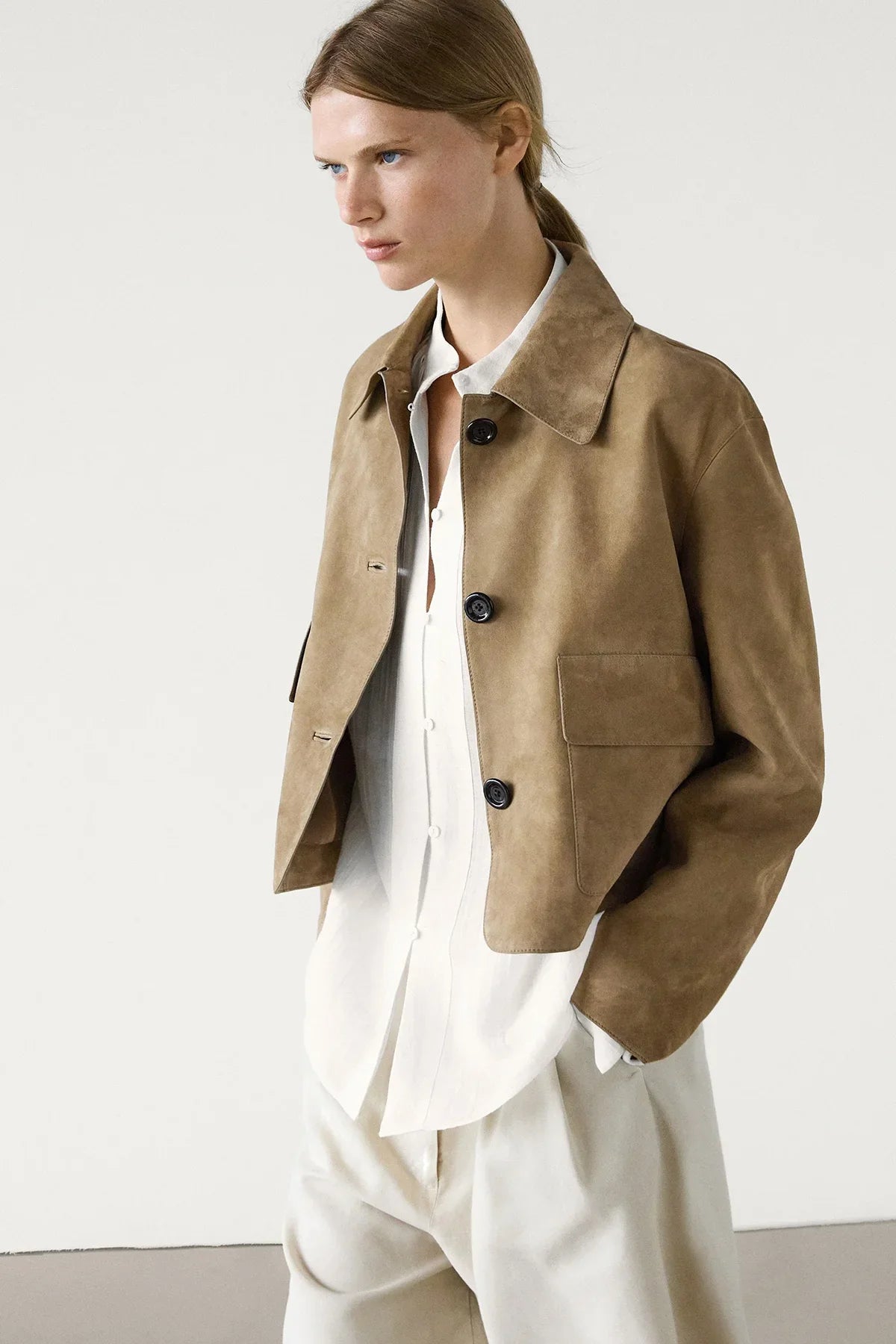 Split Suede Leather Jacket With Pocket