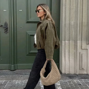 Vintage Suede Bomber Jacket Olivia