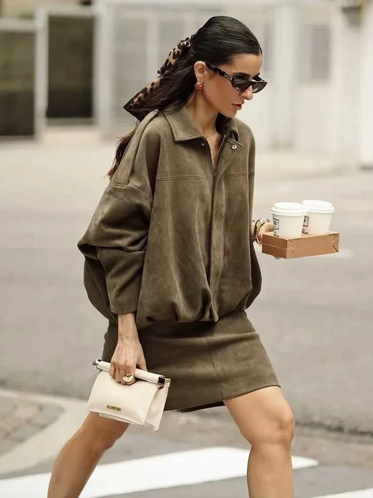 Vintage Suede Bomber Jacket Olivia