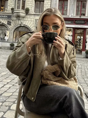 Vintage Suede Bomber Jacket Olivia