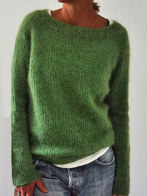 Boat Neck Fluffy Knit Jumper