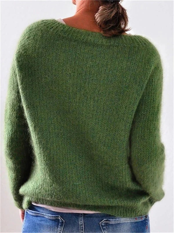 Boat Neck Fluffy Knit Jumper