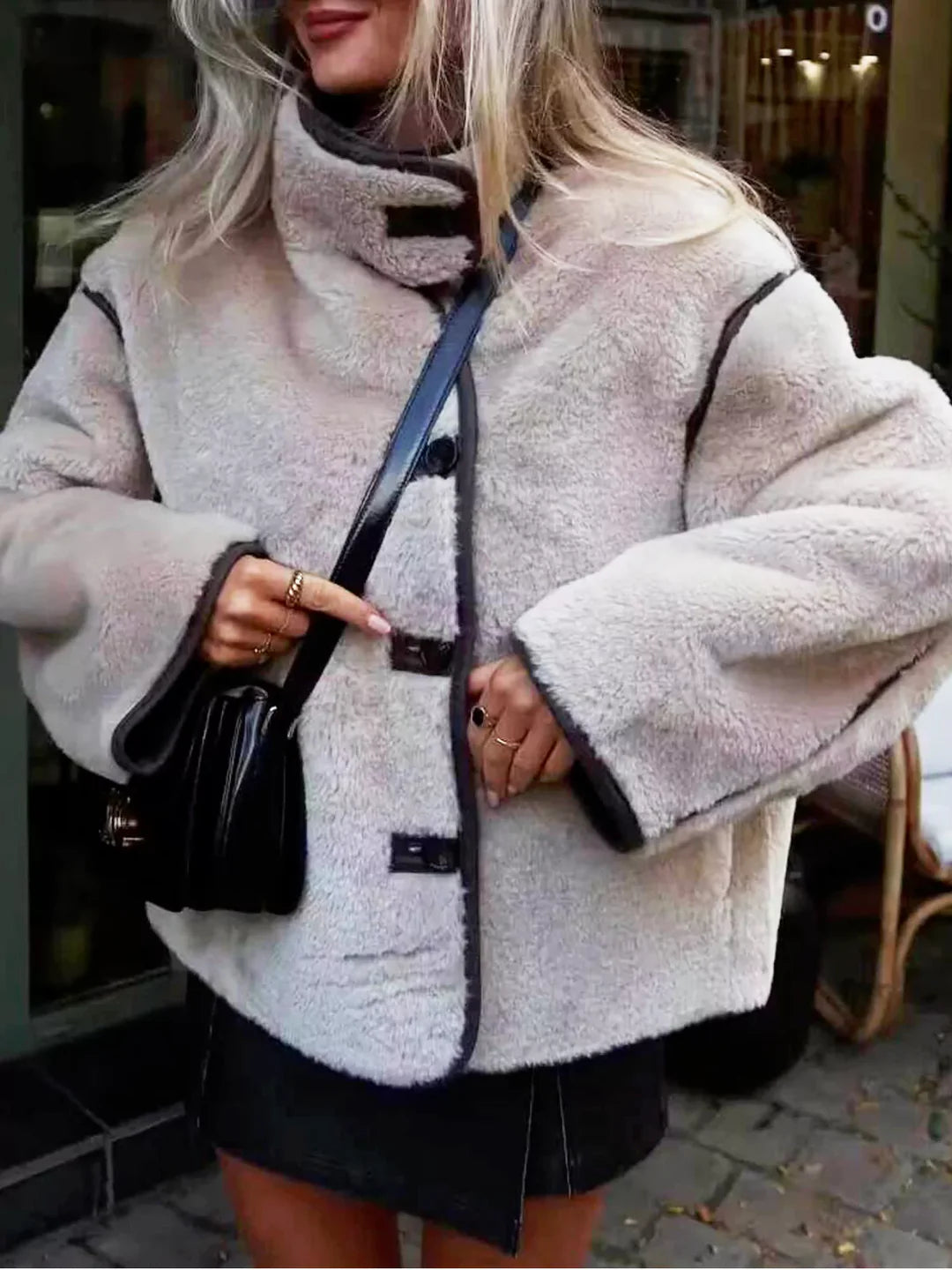 Contrast Trim Borg Jacket