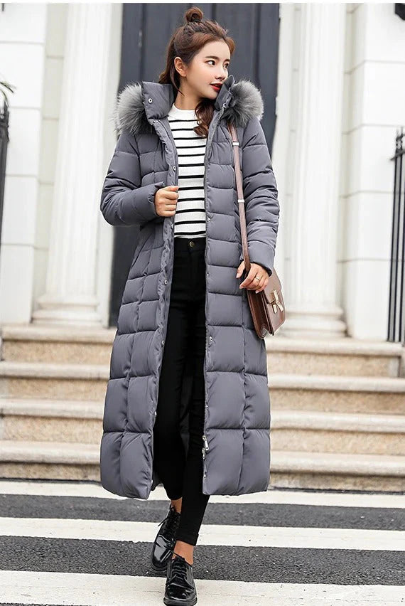 Maxi Puffer Coat with Faux Fur Hood