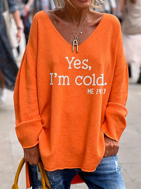 Oversized V-Neck Slogan Jumper