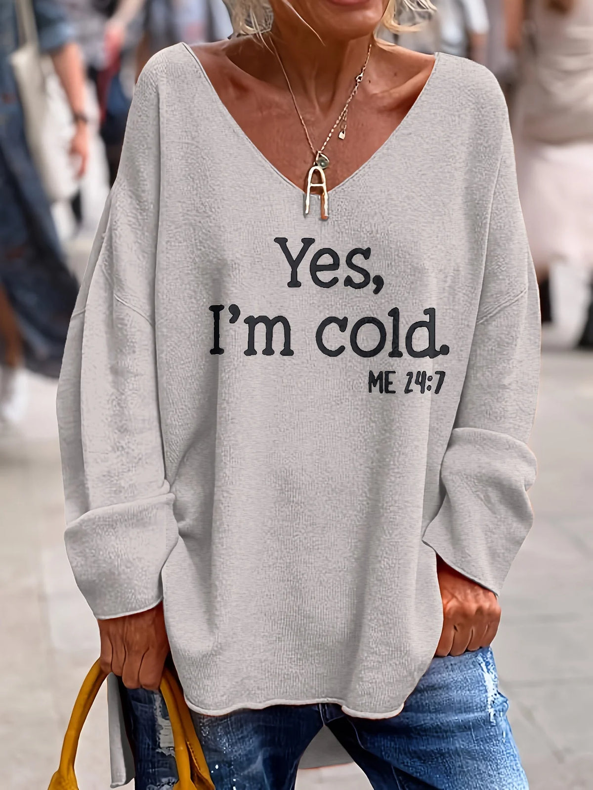 Oversized V-Neck Slogan Jumper