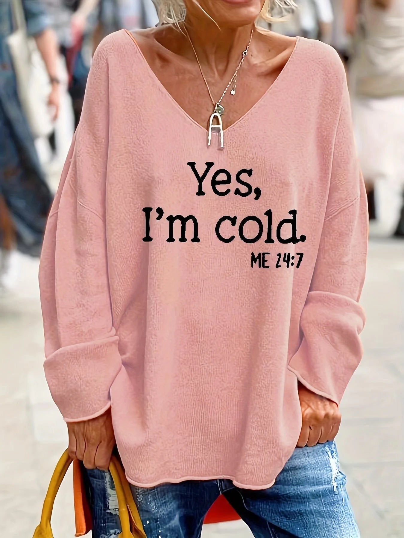 Oversized V-Neck Slogan Jumper