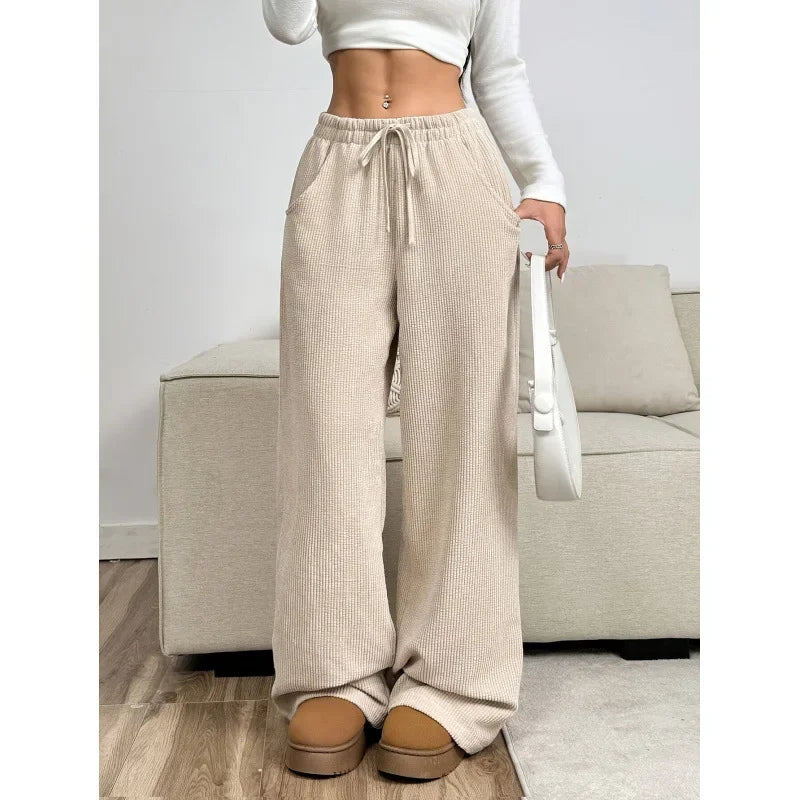 Waffle Knit Wide Leg Trousers