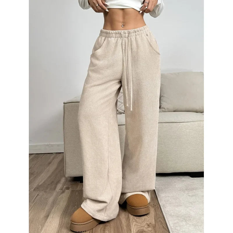 Waffle Knit Wide Leg Trousers